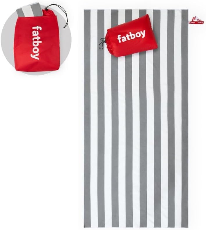 Fatboy Beach Baggy Towel With inflatable pillow | Lightweight | Quick drying | (Ground pin included | UV grade: 8 | Pillow coating is airtight and waterproof | 165 X 80 cm - Stone Grey - Image 1